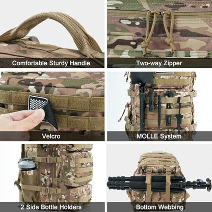 Military Tactical Backpack 50L Large Day Backpack for Men Molle Army 3 Days Assault Pack Bug Out Bag Water Resistant and Heavy Duty Hiking Treeking Rucksack - Camouflage - color: Camouflage, size: 50L