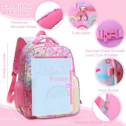 RHCPFOVR Kids Backpack for Girls - Girls Backpack 3-8 Ages Rainbow for Kids 15 Inch School Bookbag for Kindergarten Elementary School Bookbag for Girl 1st 2nd Grade - style: Rainbow