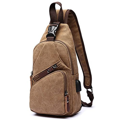 Canvas Sling Bag Crossbody Backpack Shoulder Casual Rucksack for Men Women Outdoor Cycling Hiking Travel Fishing Coffee - color: Coffee