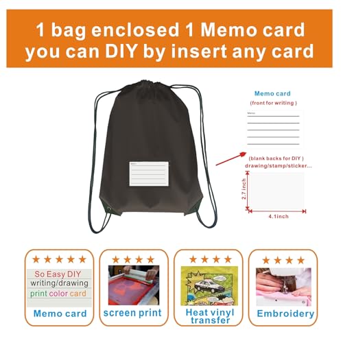 Drawstring Backpack Bulk 20 Pcs Draw String Bags DIY Gym Sports Traveling Yoga Cinch Bag Sackpack Drawstring Memo Card (black) - color: Black
