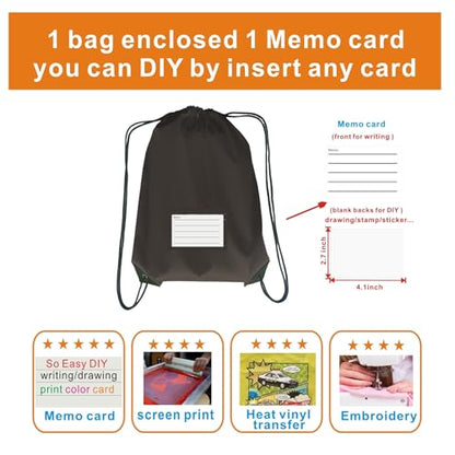 Drawstring Backpack Bulk 20 Pcs Draw String Bags DIY Gym Sports Traveling Yoga Cinch Bag Sackpack Drawstring Memo Card (black) - color: Black