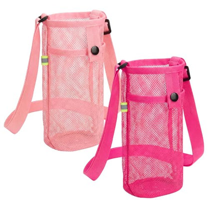 Aspire 2 PCS Water Bottle Holders with Adjustable Shoulder Strap, Water Bottle Carrier Bag with Pouch for Travel, Walking - color: Pink & Hot Pink