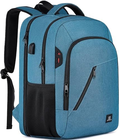 CAFELE Laptop Backpack 17.3 Inch Computer Backpack Daypack Water-Repellent Laptop Bag with USB Charging Port for Business/School/Travel/Women/Men (Lake blue, 17.3 Inches) - color: Lake Blue