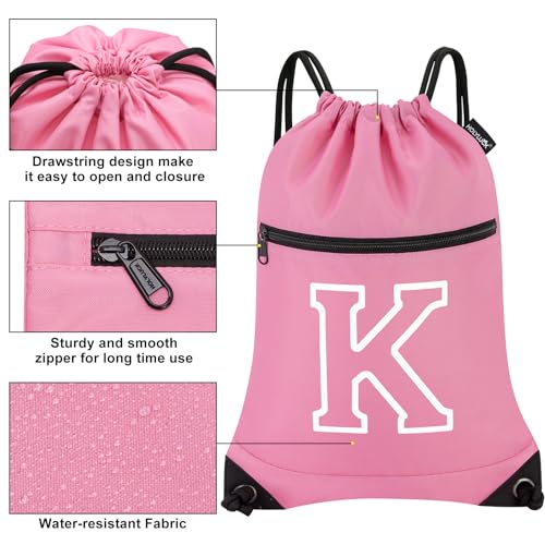 HOLYLUCK Drawstring Bags Initial Backpack Sackpack Cinch Bags for Sports, Gym, Travel, Beach (Pink-K) - color: Pink-k