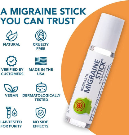 Basic Vigor Migrastil Migraine Stick Rollon - Fast Cooling Comfort for Your Head 3-Pack. Aromatherapy with Peppermint & Other Essential Oils. Metal Roller. Made in USA by Basic Vigor - size: 0.3 Ounce (Pack of 3)