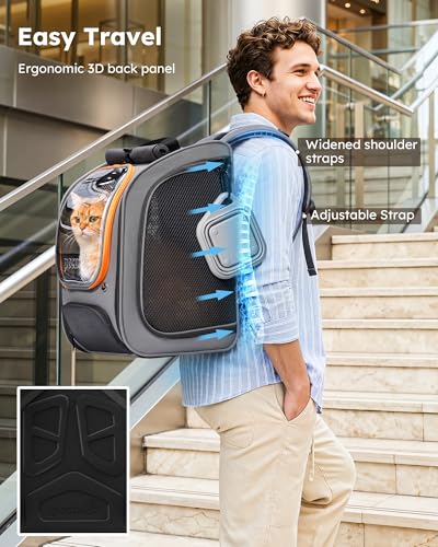 Pecute Cat Backpack Carrier,Large Space Cat Bubble Backpack,Ergonomic,Gray | Color Blocking,Sunshade curtain,Folding bowl,Transparent window,Sturdy,Large mesh on both sides for breathability - color: Gray-on-Gray Color Blocking