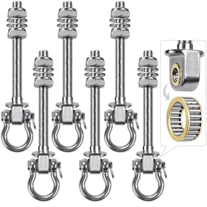 SELEWARE Heavy Duty Bearing Swing Hangers, 6 Pack Stainless Steel Swing Set Hooks for Wood and Steel Beam, for Hammock, Yoga Swing, Porch Swing, Heavy Bag, 5" x M2/5", 1500LB Capacity - color: 6 Pack Bearing Hangers (5" X M2/5" Threaded Rod)