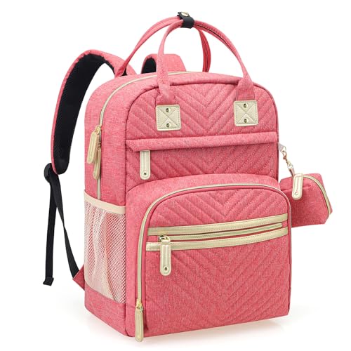 Tuwubi Diaper Bag Backpack, Baby Essentials Travel Tote Bag, Multi function Waterproof Backpacks, Travel Essentials with Stroller Straps & Pacifier Case - Pink - color: Pink, size: Medium