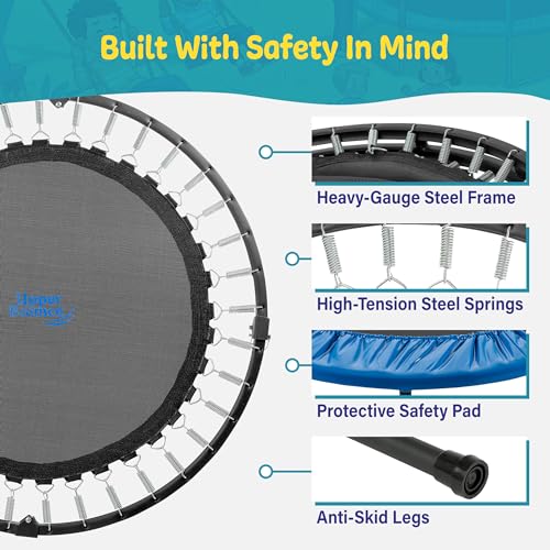 Machrus Upper Bounce Mini Rebounder Trampoline for Adults, Exercise, Indoor Fitness, Foldable Round Jumping Exerciser with Travel Carry Bag, Supports up to 220 lbs - size: 36 Inch