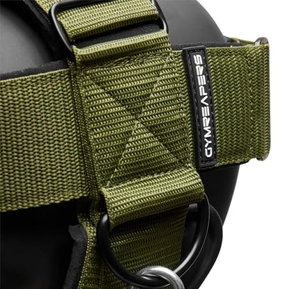 Gymreapers Neck Harness Weight Lifting - Neck Trainer Workout Equipment - Heavy Duty Stainless Steel Chain, Adjustable Neoprene Head Strap, Exercise Equipment for Strength & Pain Relief - color: OD Green