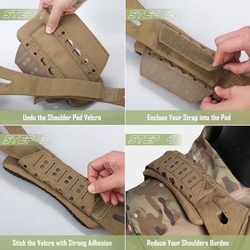 WYNEX Shoulder Strap Pad for Vest Carrier, 2 Pack Tactical Plate Shoulder Pads Strap Cushion Vest Accessories Shoulder Pads Soft Mesh Pads with Tactical Gear for Men - color: Khaki