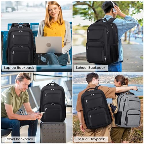 Travel Laptop Backpack, 17 Inch Extra Large Laptop Backpack with USB Charging Hole 45L Anti Theft Travel Backpack Water Resistant College Business Computer Bag Fit 17.3 Inch Laptop for Men Women Black - color: Black