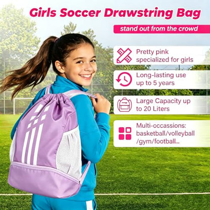 Soccer Bag, Youth Soccer Basketball Bag with Compartments Drawstring Backpack for Football Volleyball Gym Training (Purple) - color: Purple