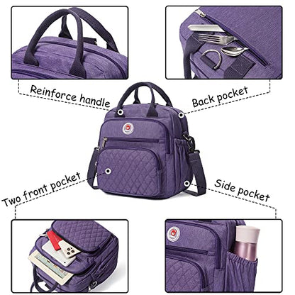 Insulated Lunch Bag Rucksack for Women/Men, 3 carrying way Lunch Tote, Large Waterproof Cooler Box with Side pockets for Adults, Work, Beach, Picnic, Purple - color: Purple