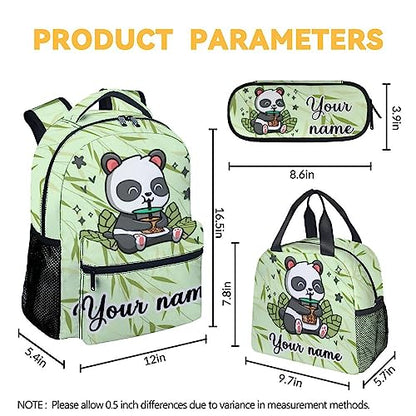 Personalized Panda Backpack with Lunch Box And Pencil Case, 16 Inch Panda Theme Bookbag with Adjustable Straps, Durable, Lightweight, Large Capacity, School Backpack for Girls Women - color: Panda1-3