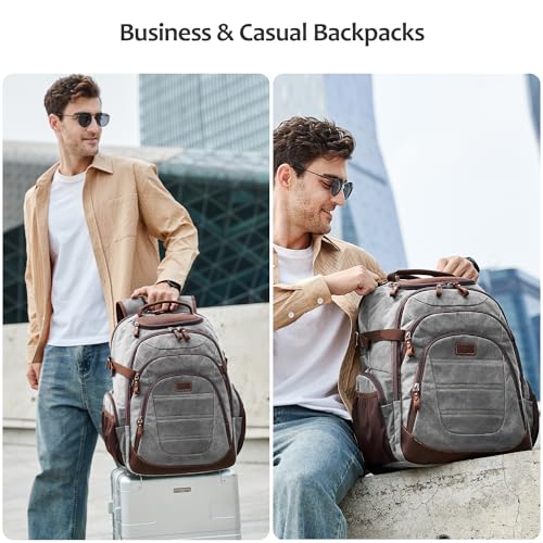 Travel Laptop Backpack 17.3 inch XL Computer Backpack for Men Waxed Canvas College Daypack Business Backpack Gray - color: Gray
