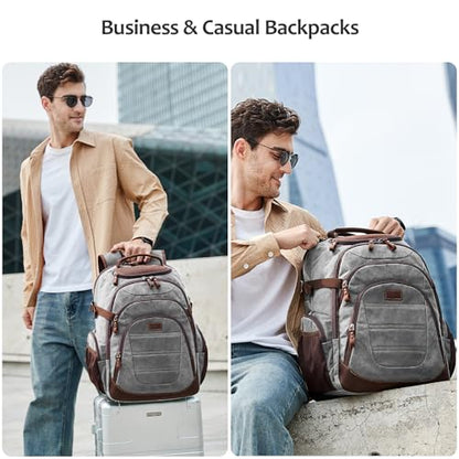 Travel Laptop Backpack 17.3 inch XL Computer Backpack for Men Waxed Canvas College Daypack Business Backpack Gray - color: Gray