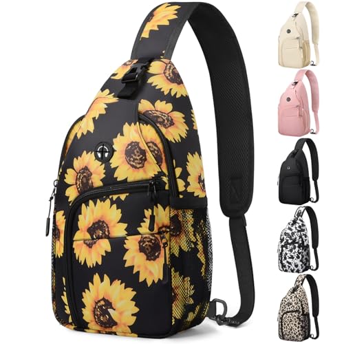 Pritent Crossbody Bags for Women Man Waterproof Sling Bag Backpack Trendy Casual Cross Body Bag with Convertible Shoulder Strap Chest Bag for Camping Hiking Travel Essentials (Sunflower, Medium) - color: Sunflower, size: Medium