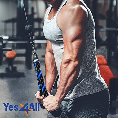 Yes4All Deluxe Tricep Rope Cable Attachment, 27 & 36 inch with 4 Colors, Exercise Machine Attachments Pulley System Gym Pull Down Rope with Carabiner - color: G. 27" Blue Black