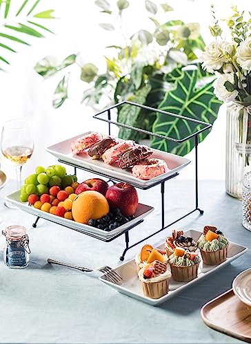 LYEOBOH Tiered Serving Stand and Platters Set, Large Tiered Tray Stand, 3 Tier Serving Tray with Collapsible Sturdier Rack, 12 Inches Tier Serving Platter for Party, Display, Dessert, and Cupcake - color: Black, style: 12inch Rectangle platter
