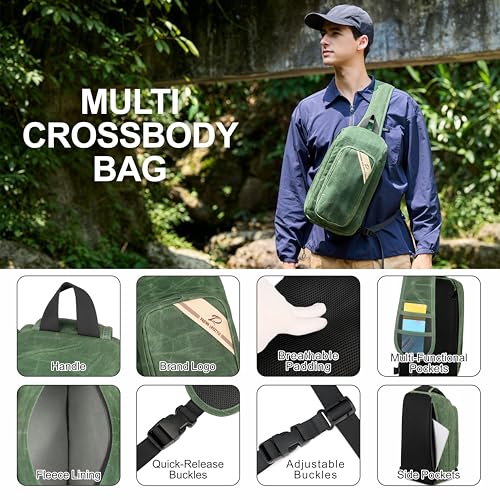 Padwa Lifestyle Green Crossbody Camera Bag - Waxed Memory Canvas Compact Camera Sling and Crossbody Bag with Fast Access,Versatile Lightweight Everyday Bag Great for Photographers Travel,Photography - color: Green