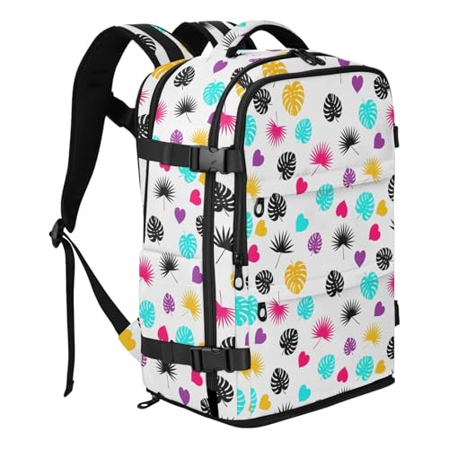 Travel Backpack with Shoe Compartment, 20L Large Capacity Laptop Backpack for Men Women, Colorful Tropical Leaves Daypack for Traveling Hiking Carry On