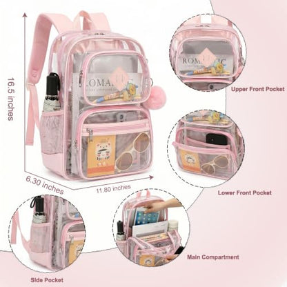 Heavy Duty Clear Backpack for Girls Boys Transparent School Bookbag Kids Durable PVC See Through Backpack - Pink - color: Pink