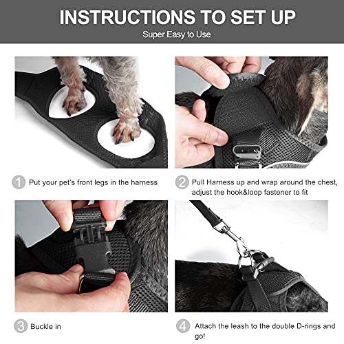 Fida Comfy Dog Harness with Leash, Cat Vest Harness Escape Proof, Breathable Lightweight Soft Mesh, Adjustable Reflective Step-in Harness for Puppy Toy Breeds & Extra-Small Pet (XXS, Black) - color: Black, size: XXS (Neck:11.4"-12.2"; Girth:12.6"-14.2")