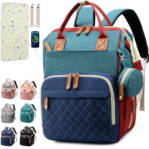 SHITIESHOU Diaper Bag Backpack Baby Bag, Baby Girl Boy Diaper Bag for Dad Mom with Pad, 16 Pockets, Pacifier Case, Large Diaper Bags Unisex for Travel (Colorful) - color: Colorful