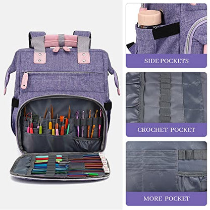LTINVECK Knitting Bag Backpack,Yarn Storage Organizer Travel Crochet Bag,Large Capacity Tote Bag Yarn Holder Case for Carrying Projects, Knitting Needles, Crochet Hooks,Purple - color: Purple