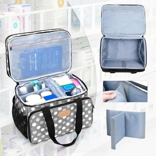 LUXJA 2 Layers Medicine Bag with Detachable Divider, Pill Bottle Organizer Suitable for Home or Travel Use, Gray Dots - color: Polka Dots