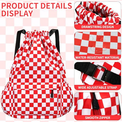 Drawstring Backpack for Women Drawstring Gym Bag Water Resistant Small Cinch Sack Pull String Backpack Bag (Checkered-Pink) - color: Checkered-pink