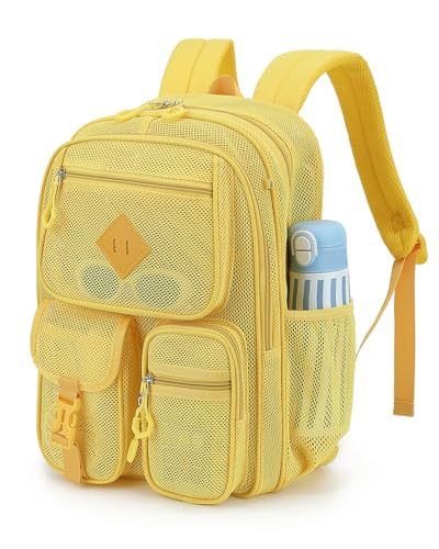 Mesh Backpack for Women Girls, Heavy Duty See Through College School Backpacks with Padded Shoulder Straps Large Capacity Bookbag for Beach Hiking Travel Swimming Outdoor Sports - Yellow - color: Yellow