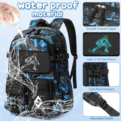 Fimibuke Backpack for School Boys, 3 PCS Cool Luminous Kids Backpacks with Lunch Box & Pencil Pouch, Toddler Teen Glow in The Dark Backpack Bookbag Schoolbag Set for Elementary to High School Students - color: Basketball