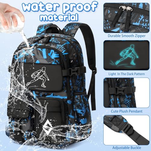 Fimibuke Backpack for School Boys, 3 PCS Cool Luminous Kids Backpacks with Lunch Box & Pencil Pouch, Toddler Teen Glow in The Dark Backpack Bookbag Schoolbag Set for Elementary to High School Students - color: Music