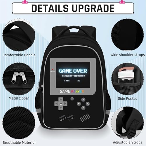 Backpack for School Boys,Gamer Boys Backpack for Elementary Middle School,Student Bookbag for Ages 6-18 Kids Children Teens,17″ Video Game Bookbag Travel Back Pack - color: Game Backpack-black