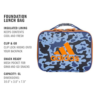 adidas Foundation School Lunch Bag – Insulated Lunchbox, 6L - color: Flow Blur/Signal Orange