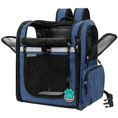 PetAmi Dog Backpack Carrier for Cats and Small Dogs, 4-Way Entry Ventilated Pet Carrier for Hiking Travel, Foldable Top with Sherpa Bed, Reflective and Poop Bag Dispenser, Up to 18 lbs, Navy Blue - color: Navy Blue
