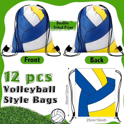 Dansydaisy 12 Pcs 12 In Volleyball Drawstring Backpack Bag Goodie Snack Gift Bags Sports Party Favors String Backpack Bulk(Blue, Yellow, White) - color: Blue, Yellow, White