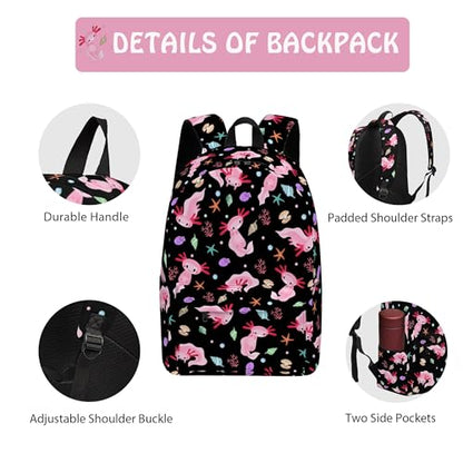 Axolotl Cute 3PCS Backpack Set for Teens Elementary Middle High School, 17 Inch Lightweight Classic Bookpack 3 in 1 Set for Girls Boys, Kids Back to School Backpack with Lunch Box Pencil Case - color: Axolotl