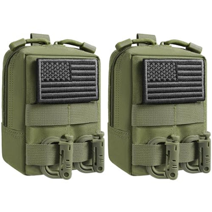 FRTKK 2 Pack Molle Pouches - Tactical Compact Water-Resistant EDC Pouch Bag Small Utility Pouch - color: 2 Pack-Army green