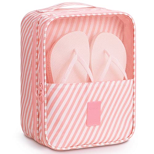 Mossio Shoe Bag Holds 3 Pair of Shoes for Travel and Daily Use Storage Pouch - color: Pink Striped