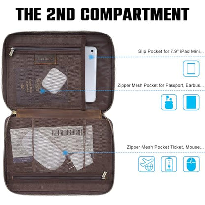 TIDING Leather Cable Electronics Organizer Case, Double Layer Travel Electronic Storage Bag for Charger, Cables, Phone, SD Card