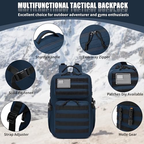Wotony Military Tactical Backpack for Men Waterproof Daypack 3 Day Assault Pack Molle Bag with Water Bottle Holder - color: Blue, size: 30L