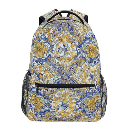 Backpack for Unisex Adult Waterproof Laptop Bookbag with Chest Strap for Travel Trip Bohemian Boho Vintage Mandala Style Flower - color: Multicolor14