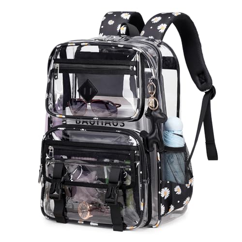 Sisipoet Clear Backpack for School, PVC Clear Bookbag Heavy Duty Transparent Backpack for Stadium Events See Through Bag - color: 1pc-black Daisy