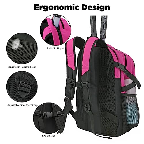 WOLT Tennis Bag - Large Tennis Racket Backpack for Men & Women - Ventilated Shoe Compartment - Holds 2 Rackets - color: Pink