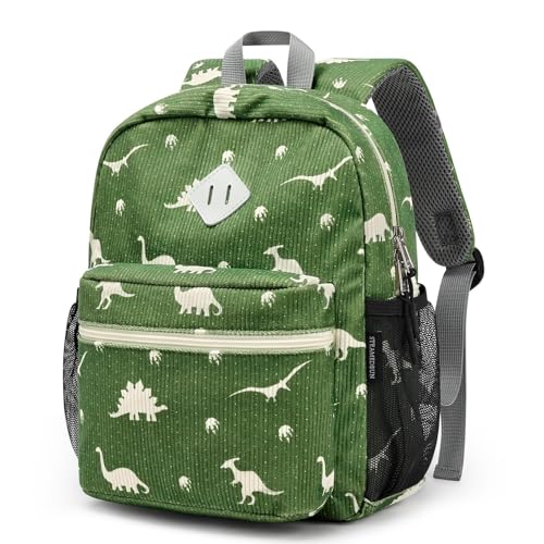 STEAMEDBUN Corduroy Toddler Backpack for Boys Girls 2-4, Kids Preschool Backpack for Kindergarten - Dinosaur - color: Corduroy Green Dinosaur, size: Mini-12"H(not fit folder)