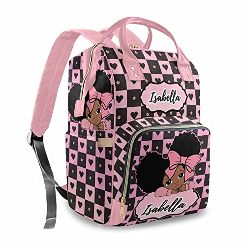 Personalized Diaper Bag for Girls, Custom Name Cute Girl Baby Bags for Mom, Waterproof Nappy Backpack Monogrammed Baby Gifts - color: Heart-girl-pink