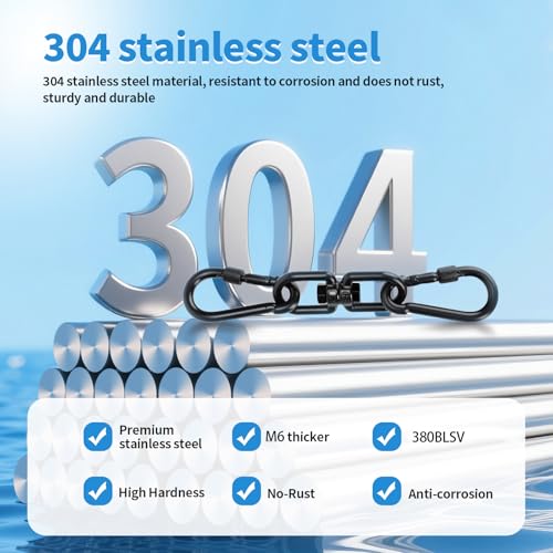 Aheucndg 380 lb Capacity Heavy Duty Double Ended Eye Hook with Snap Hook, SUS304 Swivel Hooks 1Pack + Snap Hooks 2Pack, for Aerial Yoga, Hanging Hammock, Web Tree Swing, Swing Spinner M6 Black - color: Black, size: 6mm